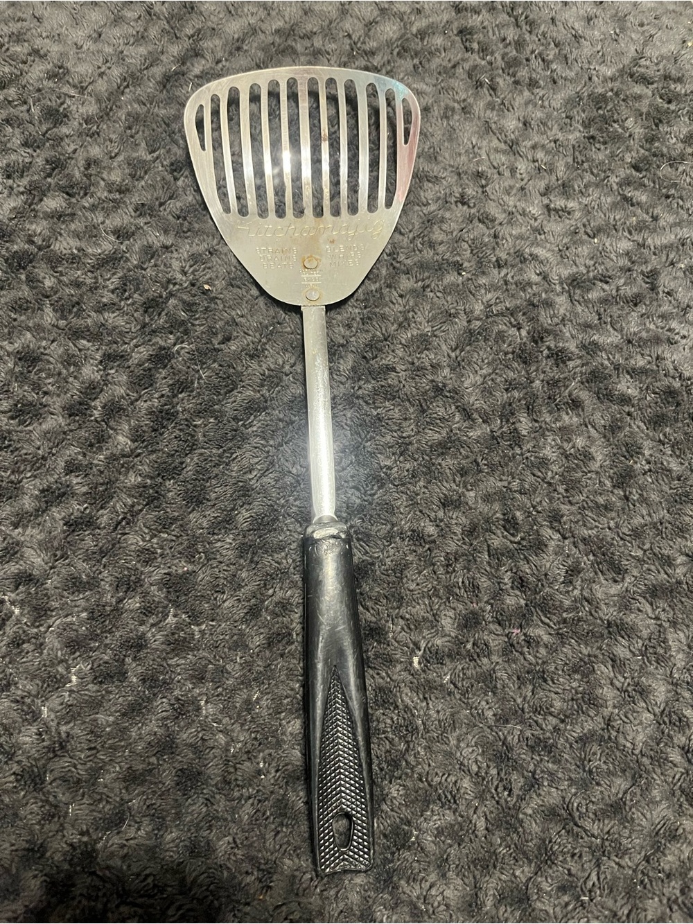 Ekco Kitchamajig Stainless Slotted Blender Whips Strainer Black Handle USA